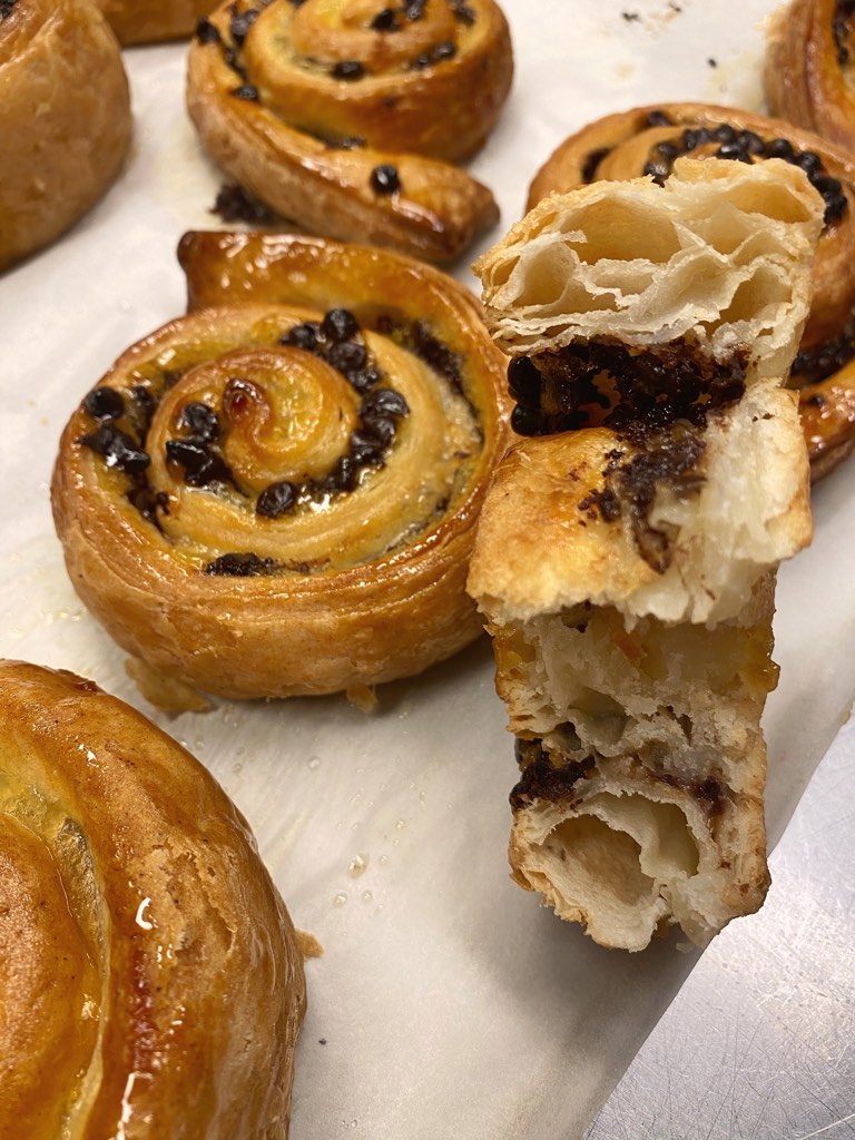 Danish pastries with cream and raisins